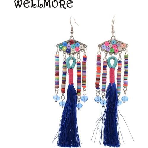WELLMORE fashion long tassel earrings crystal Statement earrings for women jewelry wholesale E171015-5