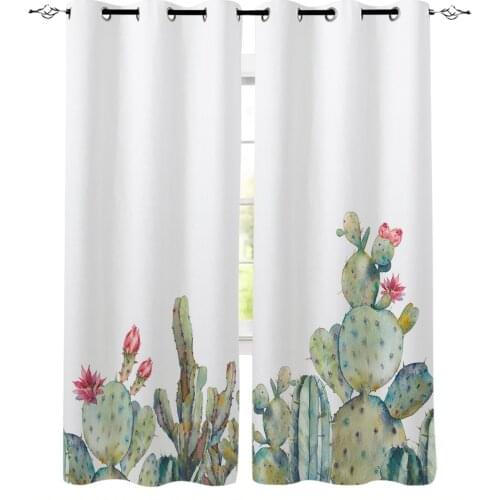 Cactus Tropical Plant White Curtains For Living Room Bedroom Window Treatment Blinds Drapes Modern Kitchen Curtains