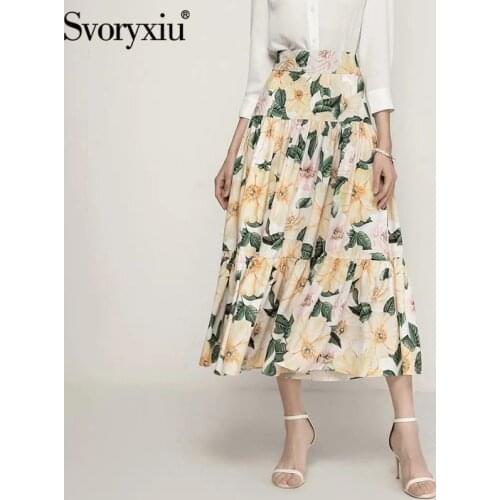 Svoryxiu Elegant Flower Print Bohemian Holiday Maxi Skirt Womens Fashion Runway Summer Skirt Female 2021