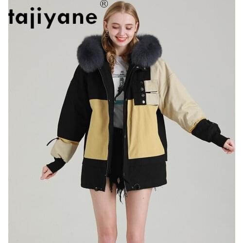 Tajiyane Womens Winter Jacket 2020 Real Rex Rabbit Fur Lining Coat Woman Natural Fox Fur Collar Jackets Slim Mujer Parkas TN470