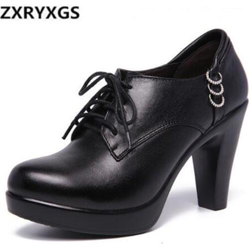 2021 New Black Fashion Lace Rhinestone Genuine Leather Women High Heel Shoes Large Size Platform Shoes Woman Comfort Women Pumps