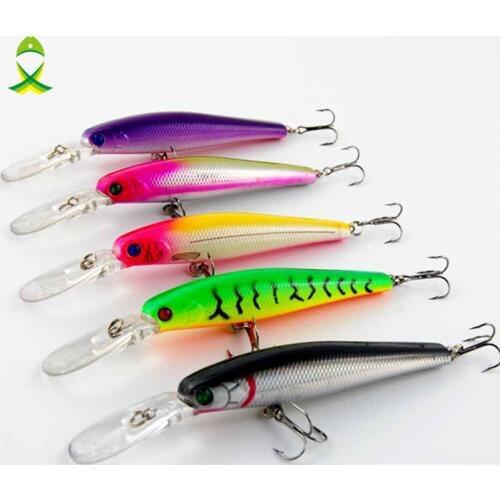 JSM 5pcs Hard Fishing Lures Saltwater Fishing Bass Deep Diver Minnow Floating Artificial jigging ice Fishing Lure Hooks