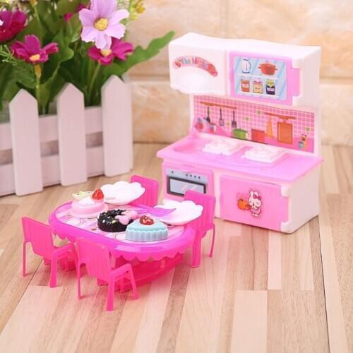 1 1 Set Doll Kitchen Pretend Play Toys Kids Children Plastic Furniture Appliance Miniature Full Kitchenware Desk Cartoon Baby