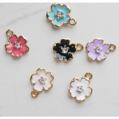 10pcs/lot 11*15MM Peach Blossom Flowers Enamel Pendant Charms DIY Jewelry Hair Bracelet Earring Finding Accessories