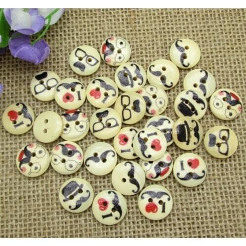 100pcs 15mm Mixed Round Beard Wooden Buttons For Clothes Crafts Sewing Decorative Needlework Scrapbooking DIY Accessories