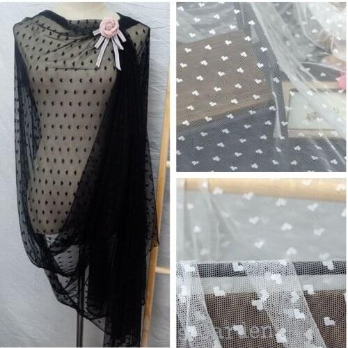 150cm Wide White Black Stretchy Heart Mesh Lace Fabric For Girls' Tulle Dress DIY Clothing Wedding Accessories Sewing Materials