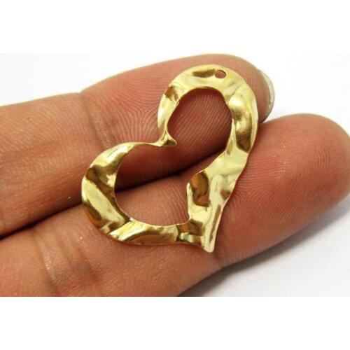 Brass pendant 30x21mm Wavy Raw brass heart earrings charms R591