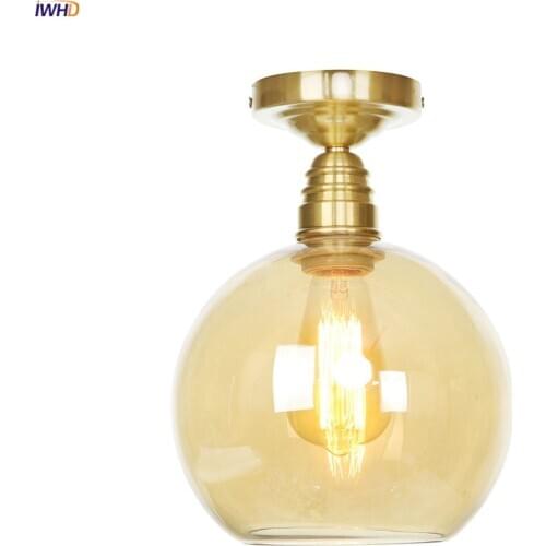 IWHD American Industrial Copper Ceiling Lights Living Room Porch Stair Loft Glass Ball Vintage Ceiling Lamps Lamparas De Techo