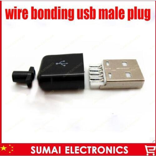 Free Shipping 100sets 3 in 1 2.0 USB type A 4P Male plug + Plastic housing/shell Connector kit Black wire bonding DIY usb plug