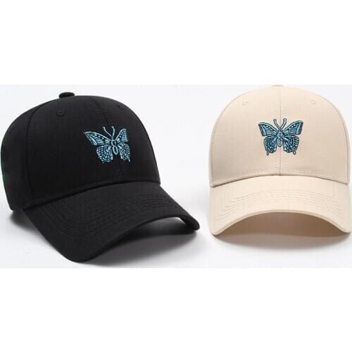 Butterfly Embroidered Hip Hop Street Dance Outdoor Sport HatUnisex Black White Cotton Baseball Cap