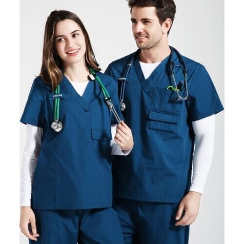 Cargo Scrub Sets Nurse Uniform Nursing Workwear Women Men Unisex Top Pant Veterinary Dental Uniforms Doctor Work Suits 18SS039