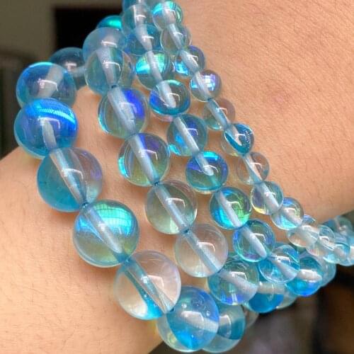 Lake Blue Round Glitter Austrian Crystal Beads Flash Moonstone Loose Beads For Jewelry Making Diy Bracelet Necklace 6/8/10/12mm