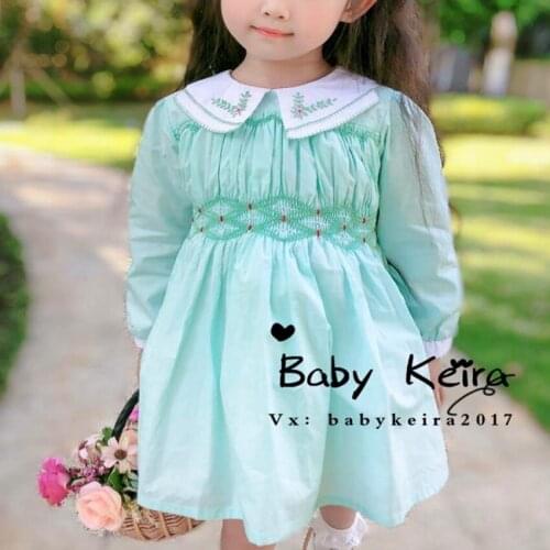 2021 spring autumn baby girl smocked princess dress children long sleeve embroidered birthday party dress