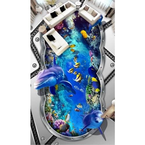 Home Decoration Underwater World Dolphin D floor 3d flooring bathroom Waterproof floor mural painting self-adhesive 3D floor