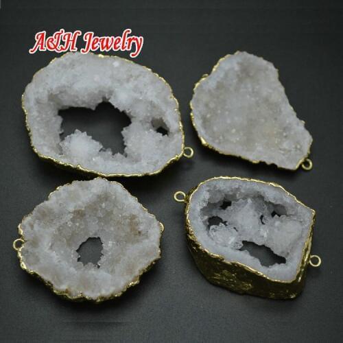 Double Side Loops Rock Druzy Crystal Connectors Gold Color Fashion Women Jewelry Making Pendants 5pc/lot