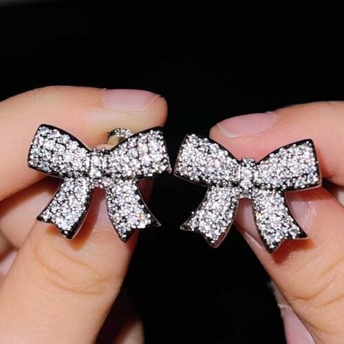 Exquisite Charm Bowknot Stud Earrings Fashion Christmas Jewelry With Shiny Zircon Womens Wedding Party Luxury Accessories Gifts