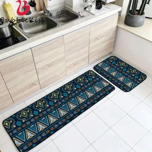 Bubble Kiss Retro Geometric Kitchen Mat Blue Absorb Oil Kitchen Carpet Kitchen Non-Slip Living Room Floor Rug Customized Doormat