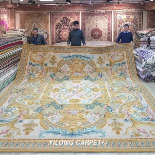 Yilong 12.3'x12.3' Square exclusive handmade french chinese savonnerie hand knotted wool carpet (ZSH017W)