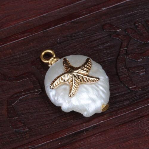 Cute tiny gold starfish star fish animal charms freshwater pearl pendant bead charm for choker earring jewelry DIY making