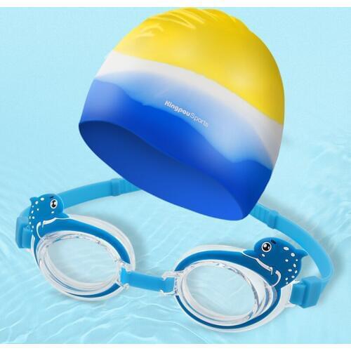 Kids swimming cap set swimming goggles suit silicone earplug waterproof swim bathing hat cap nasal splint suit pool accessories