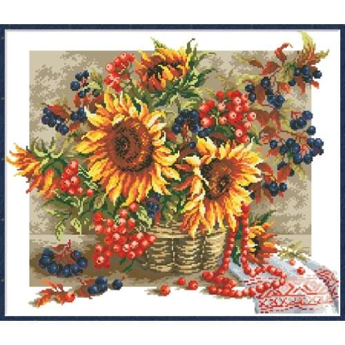 Sunflower Counted Cross Stitch Kits Flowers Printed Canvas 11CT 14CT Embroidered Paintings Needlework Sets DIY Crafts Home Decor