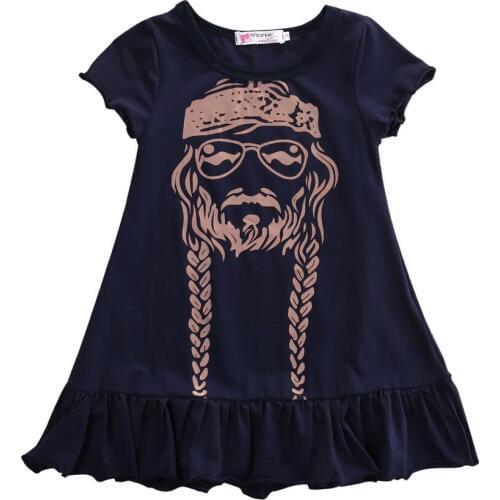Baby Girls Clothes Head Portrait Print Dresses Ruched Black Dress Vogue Girls Bebe Kids Children Clothes