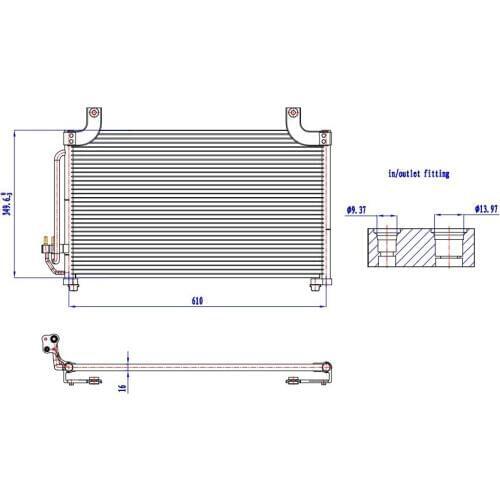 OE OK30C61480C OK30C61480D Condenser, air conditioning(Air Conditioning, universal) For KIA RIO Dimensions 610×348×16(mm)