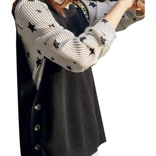 2021 Autumn Women Sleeveless Loose Round Neck Side Button Knitted Sweater Vest Oversize Korean Style Waistcoat Fashion Chic Tops