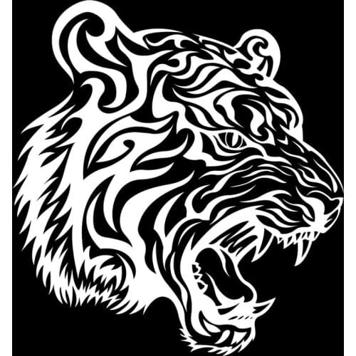 Striped Tiger Head Pattern Sticker High Quality Car Window Decoration Personality Pvc Waterproof Decal Black/white, 25cm*23cm