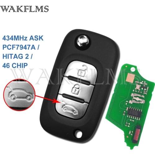 3 Buttons 434MHz PCF7947 HITAG 2 46 CHIP Remote Flip Car Key Fob Accessories For Renault Fluence Clio
