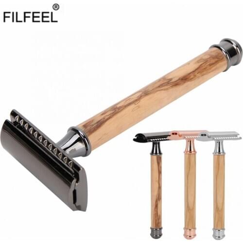 Adjustable Double-Sided Manual Mens Razor Wooden Handle Non-Slip Close-Fitting Portable Shaving Knife for Men