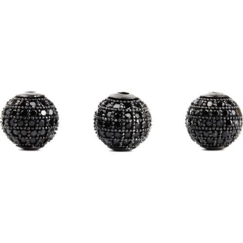 10mm Luxury Micro Pave Cubic Zirconia Round Beads For Men Bracelet Making Jewelry Charm Black Color Brass Spacer Beads