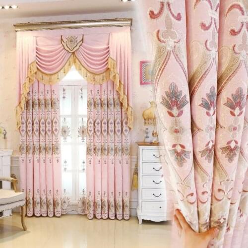 Pink Curtains High-end Embroidery Printing Noise Insulation Curtains for Living Room Bedroom Classical Curtains Valance Custom