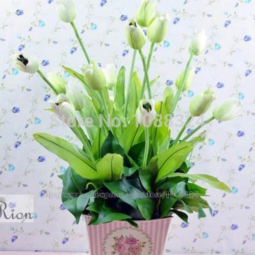 Silk Tulip with vase for decor ,Craft fabric flowers ,Home Wedding Party Event , artificial real touch Tulip set , 0371