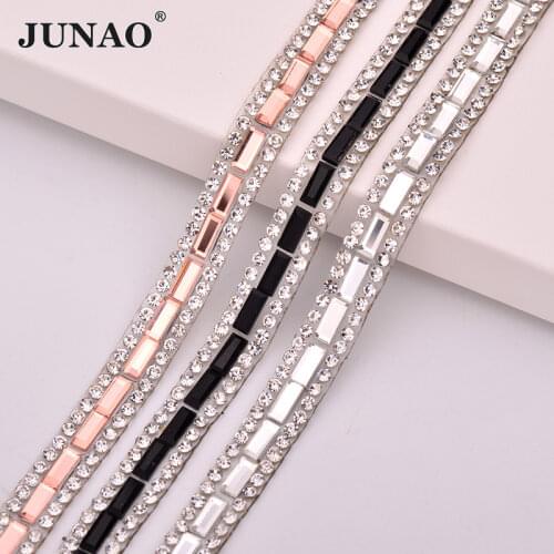 JUNAO 5 Yard*8mm Clear Glass Hotfix Rhinestone Trimming Strass Chain Iron On Crystal Tape Banding for Clothes Decoration
