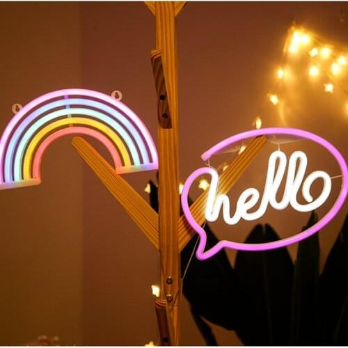 LED Neon Light Sign Hello Good Vibes USB Powered Rainbow Wall Hanging Led Neon Lights for Game Room Bedroom Party Wall Decor