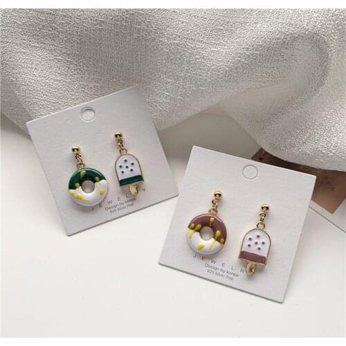Timlee E231 New Lovely Asymmetry Ice Cream Doughnut Alloy Drop Earring Sweet Jewelry Wholesale