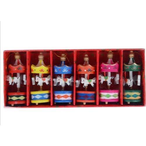 Vintage Wood Carousel Horse Christmas Tree Pendant hanging Ornaments Romatic Wedding Birthday Hen Party decor with gift box