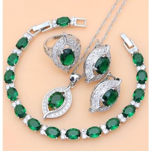Hyperbole 925 Silver Jewelry Green Created Emerald White CZ Jewelry Sets For Women Earrings/Pendant/Necklace/Rings/Bracelet