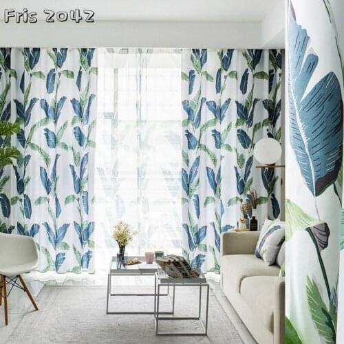 Modern Minimalist Nordic Style Banana Leaf Printed Curtains Custom Blackout Curtains for Living Dining Room Bedroom