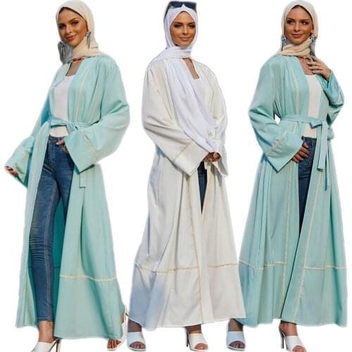 Women Dubai Open Front Abaya Muslim Kaftan Kimono Cardigan Islamic Clothing Middle East Moroccan Caftan Party Gown Jalabiya Robe