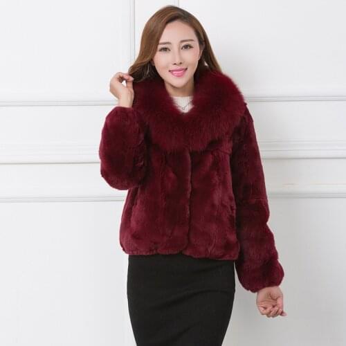 2020 Full Pelt Real Rex Rabbit Coat Natural Coats With Genuine Fox Fur Collar Winter Jackets For Women WYQ832