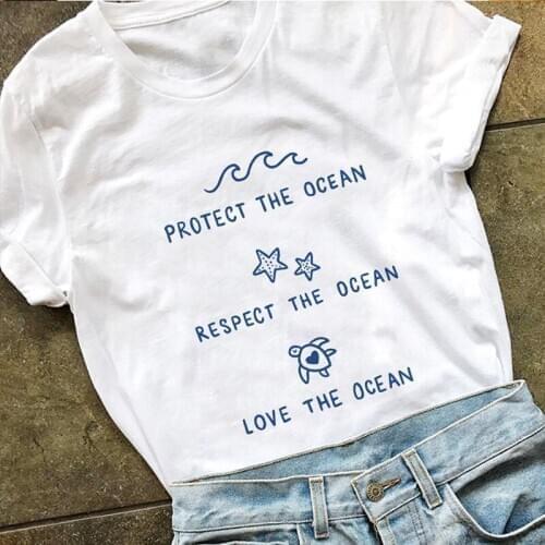 Protect The Ocean Respect The Ocean Love The Ocean Summer Woman T-shirts Harajuku Dropship Casual Girls Tees Short Tshirt
