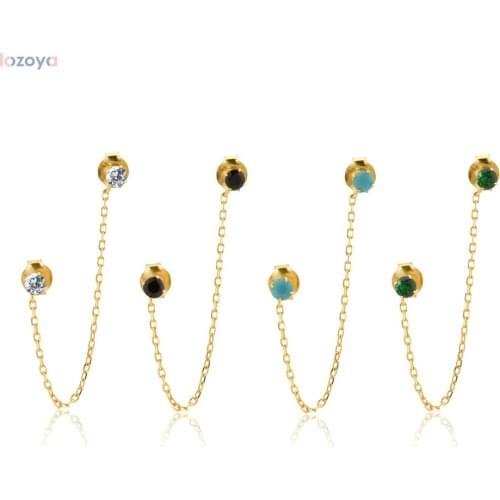 Lozoya 925 Sterling Silver Two Zircon Chain Stud Fashion Fine Jewelry Earring 2020 Rock Puck Luxury CZ Zircon For Women Party