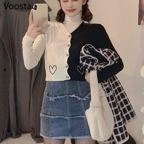 Spring Autumn Vintage Sets Women Sweet Pullover Shirt + Patchwork Knitted Cardigan + Denim Skirts Suit Girly Sexy 3 Piece Set