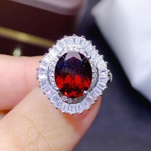 Luxury Garnet Ring 8*10MM Natural Wine Red Gemstones Fine Jewelry Classic Style for Women Birthday Gift Real 925 Sterling Silver