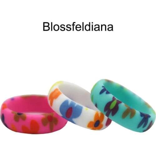 Julie Wang 5.7mm Women Silicone Ring Flower Pattern Fashion Party Outdoor Sport Wedding Party Gift Cocktail Rings 4-10 US Szie