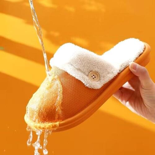 Winter Waterproof Men And Women Slippers Thick Sole Plush Warm Couple Home EVA Indoor Soft Slippers Removable Lining Floor Shoes