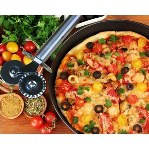 100Pcs Stainless Steel Pizza Knife Double Wheels Hob Cutter 2016 Creative Kitchen Knife For Pizza Dough Pasta Pastry