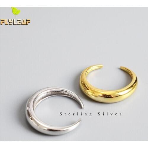 14k Gold Real 925 Sterling Silver Rings For Women Arc Smooth Crescent Moon High Quality Fine Jewelry Femme Open Ring Flyleaf